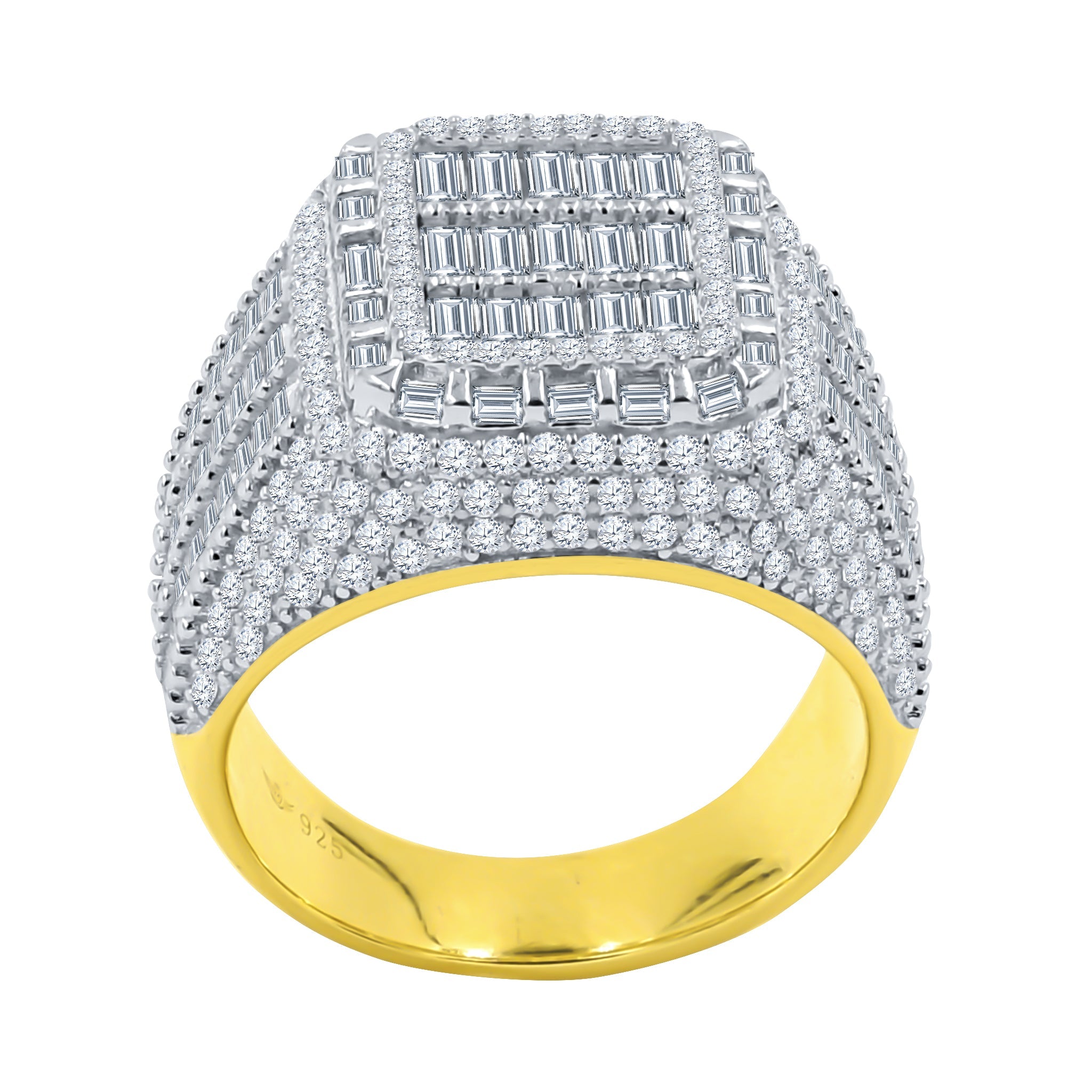 Close-up view of the cubic zirconia stones set in the sterling silver ring, highlighting its craftsmanship.