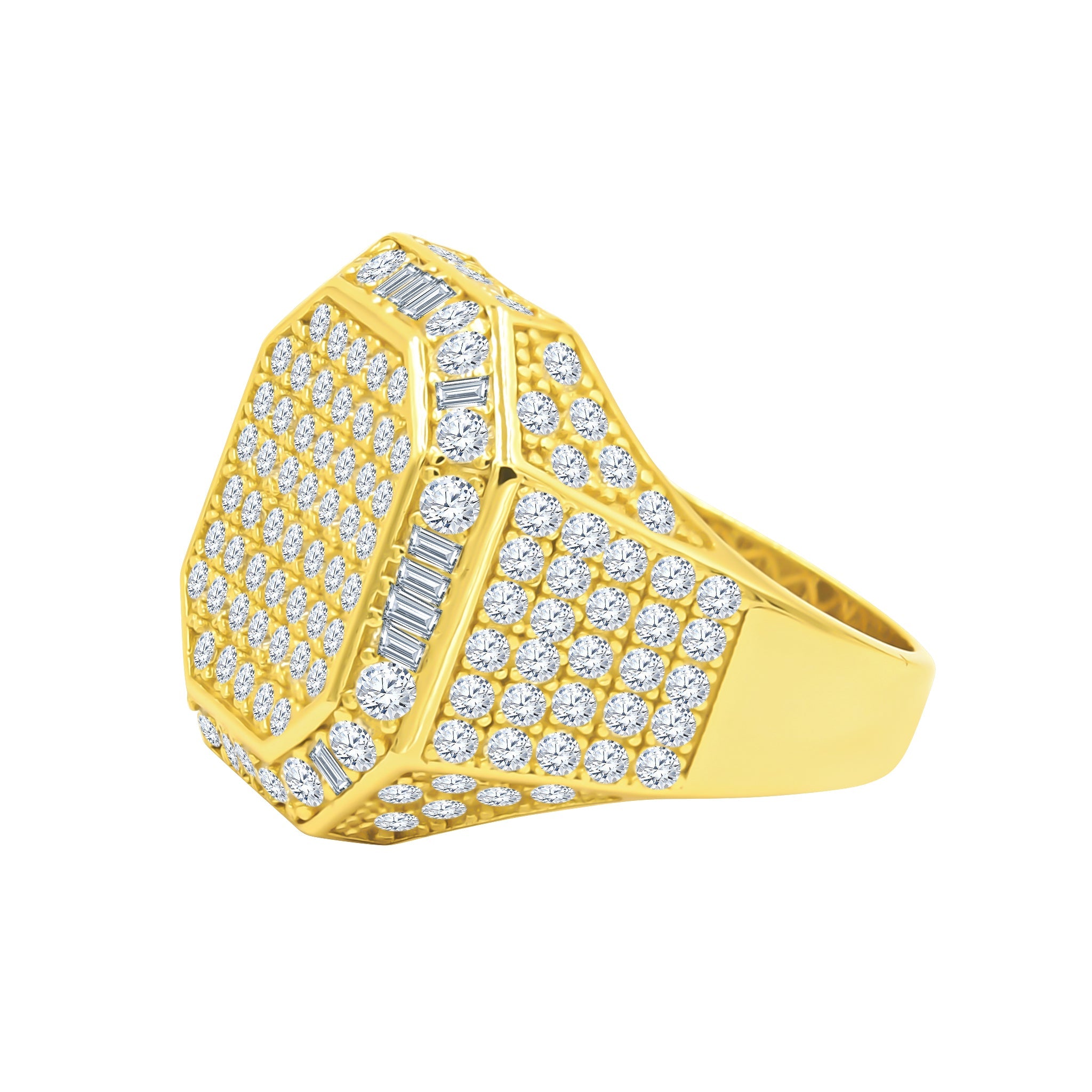 Side angle view showing the sterling silver band and moissanite sparkle