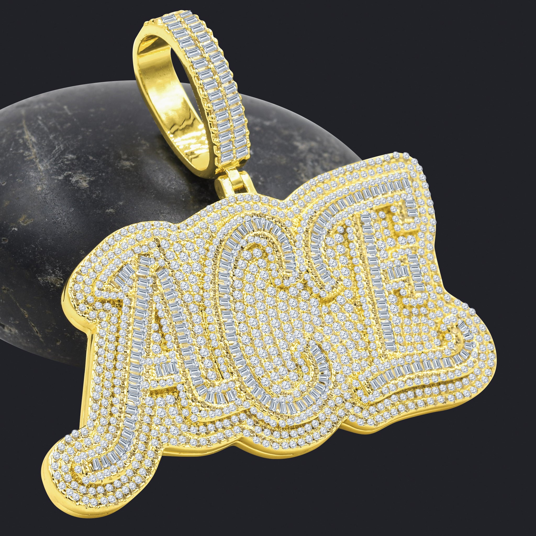 Front view of the Ace Achievement Brass Pendant showcasing its cubic zirconia stones.