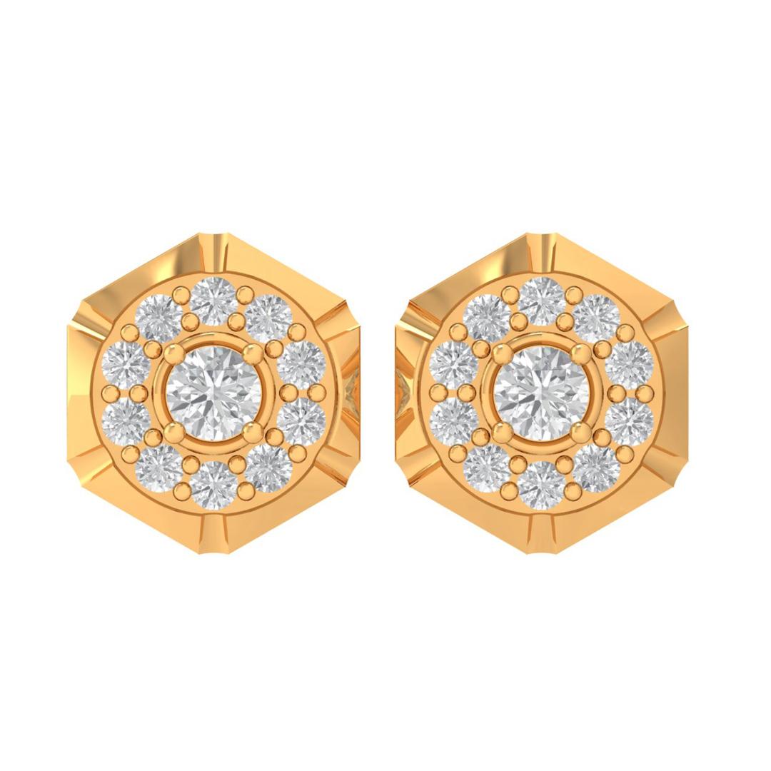 Close-up of 10K lab diamond earrings with screw back setting on velvet display