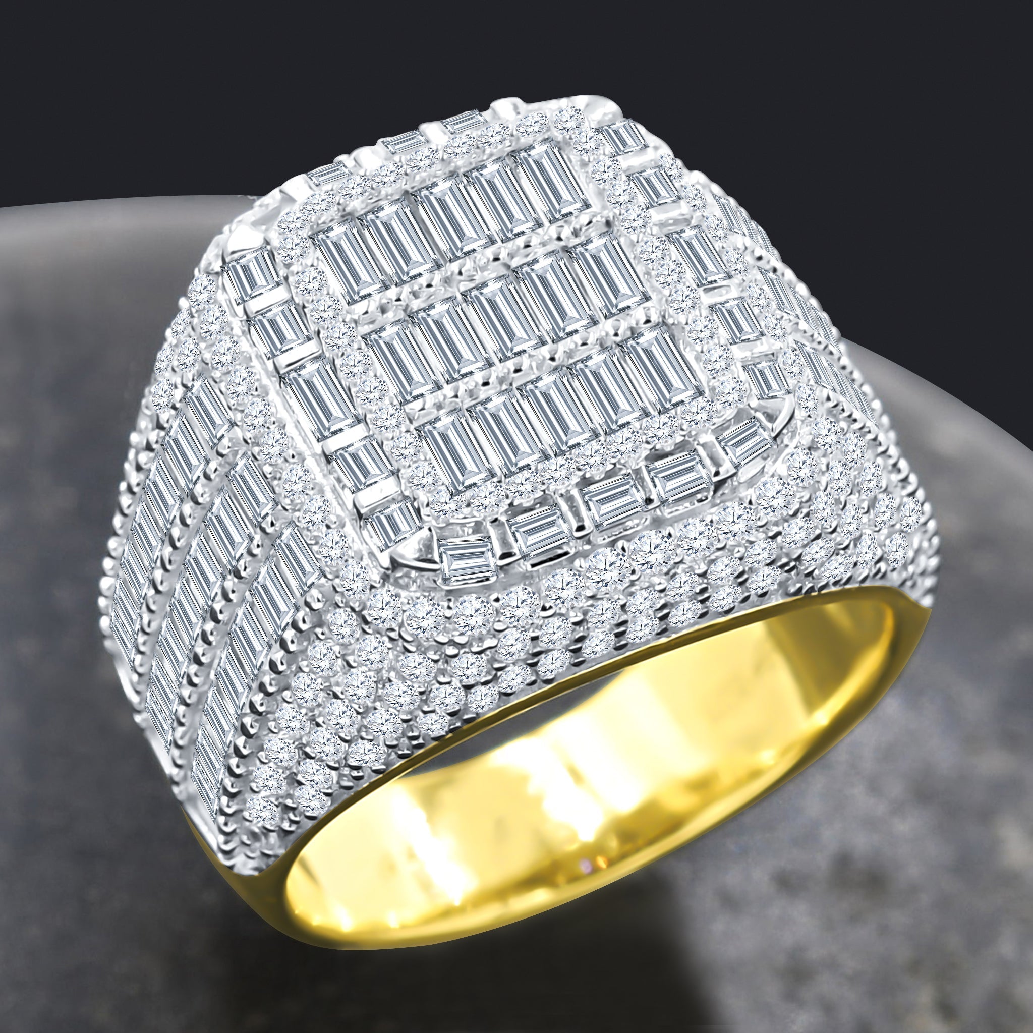 Radiant sterling silver CZ ring showcasing the sparkling cubic zirconia stones from the front angle.