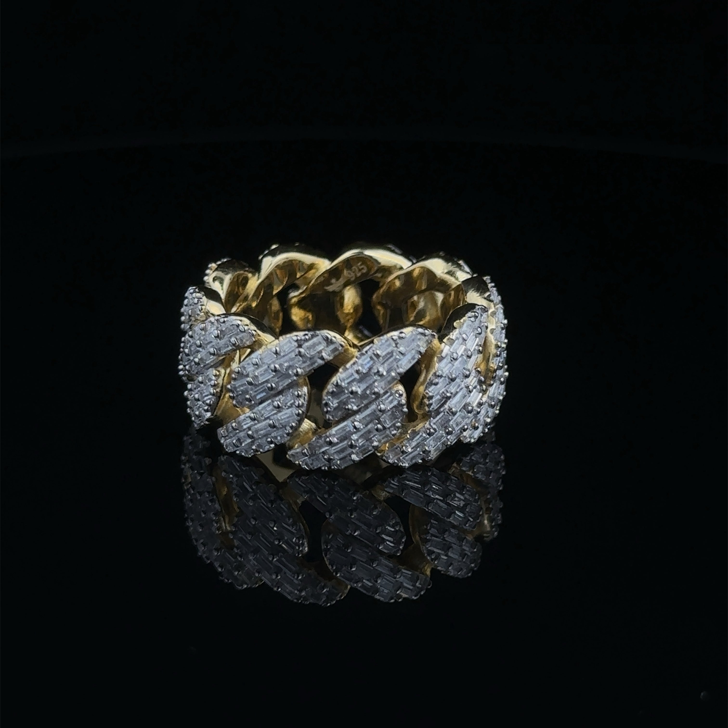 Polar 925 Sterling Silver Men's Ring with Gold Plating and Cubic Zirconia, showcasing a side view