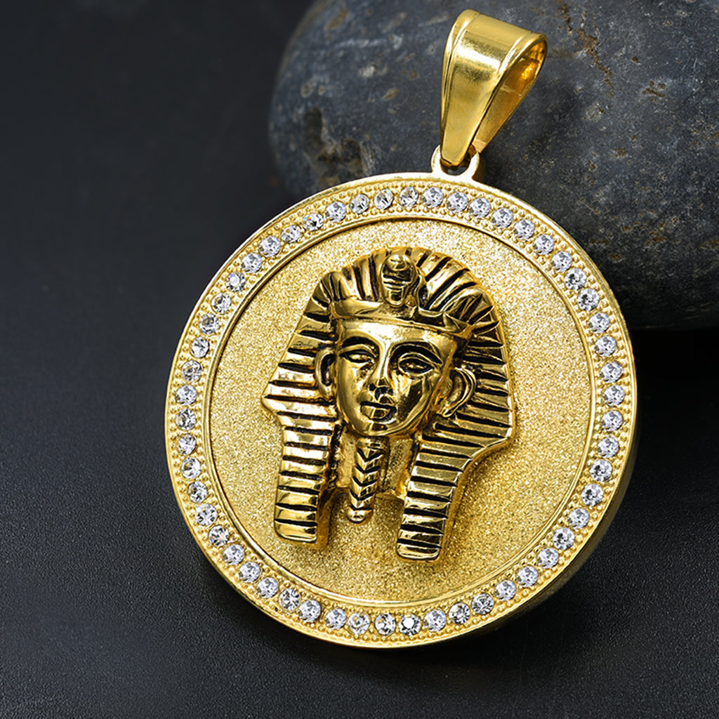 Front view of the stylish steel pendant for men with cubic zirconia accents.