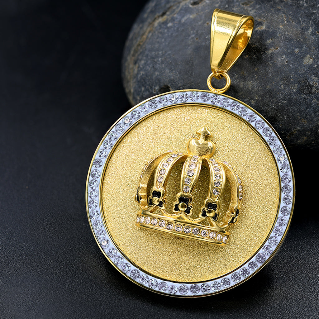 Front view of steel pendant with cubic zirconia for streetwear style