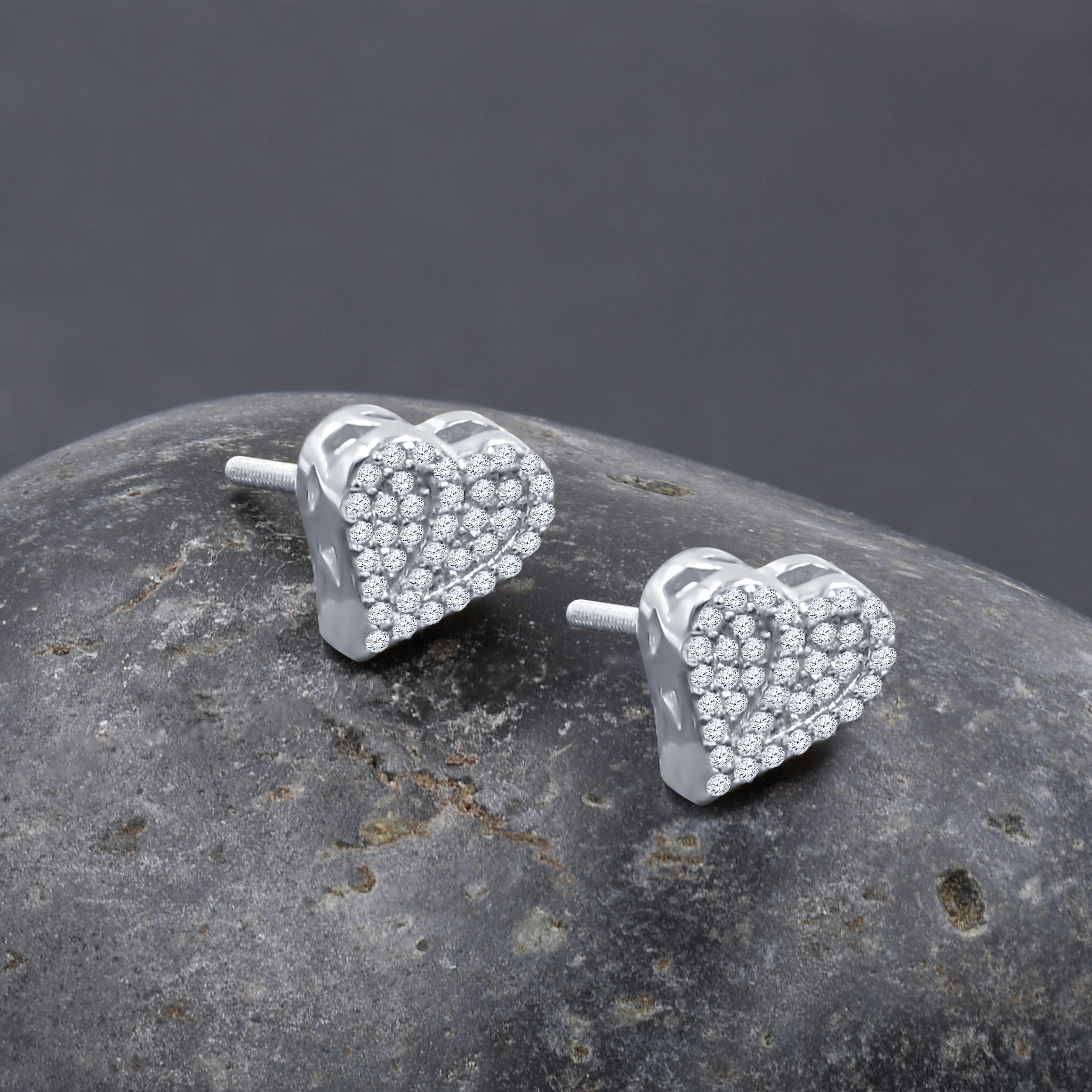 Front view of heart-shaped cubic zirconia earrings with gold plating, ideal for gifts