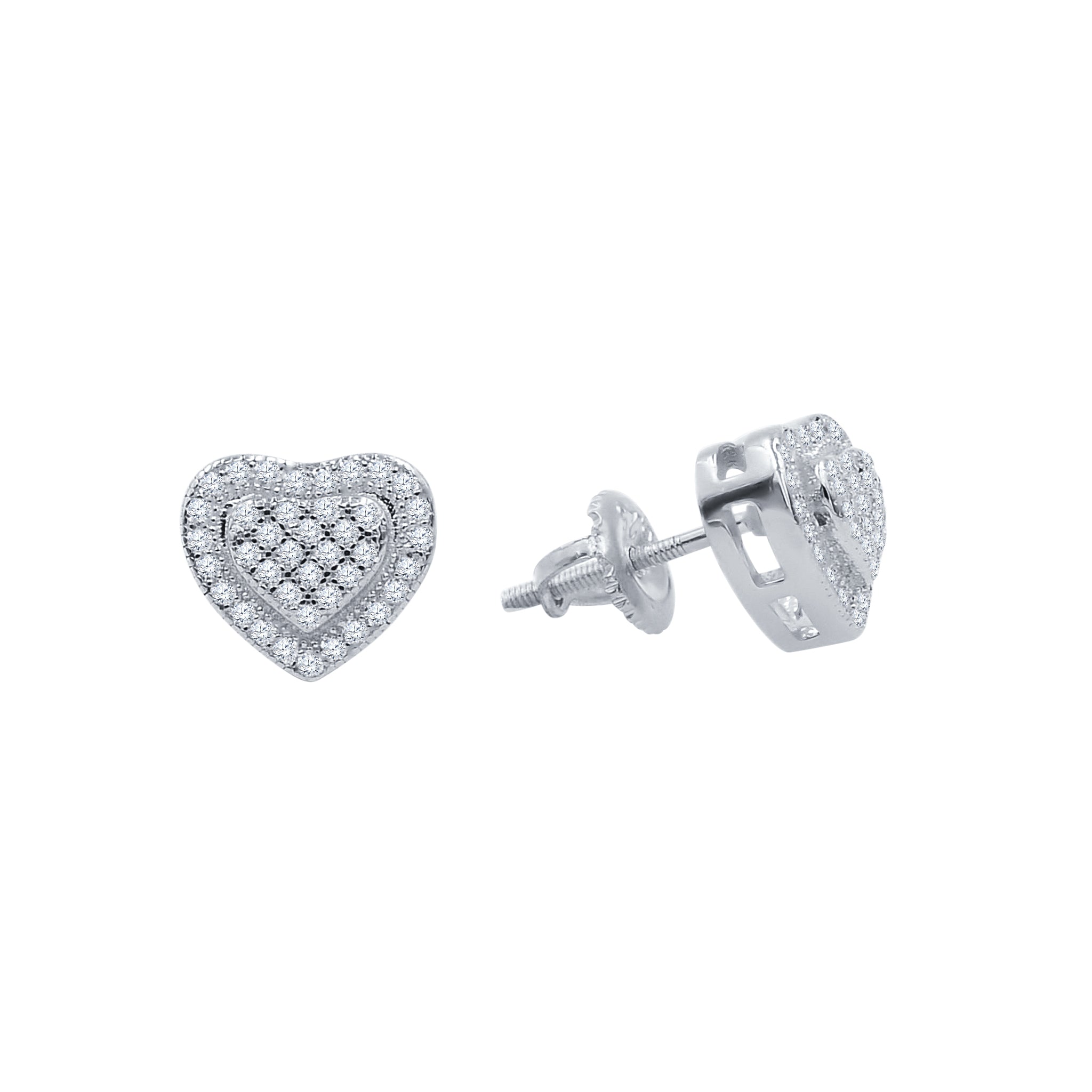 Close-up view of charming gold-plated heart earrings with cubic zirconia reflecting light beautifully.