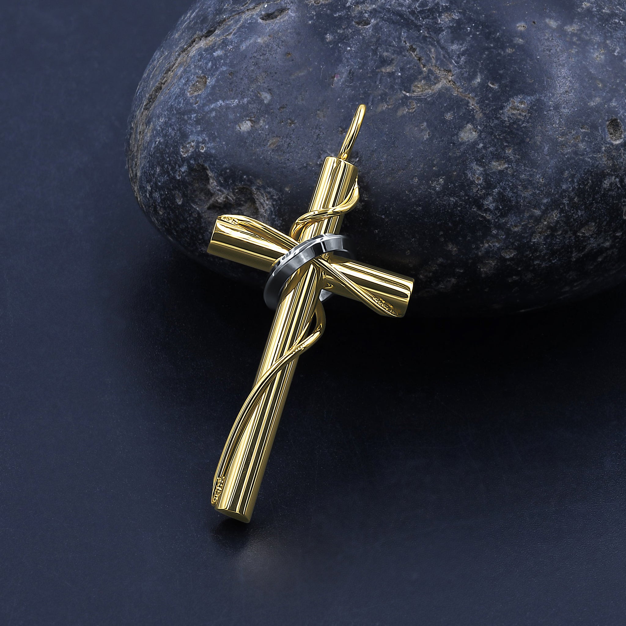 Front view of stainless steel pendant showcasing sleek design