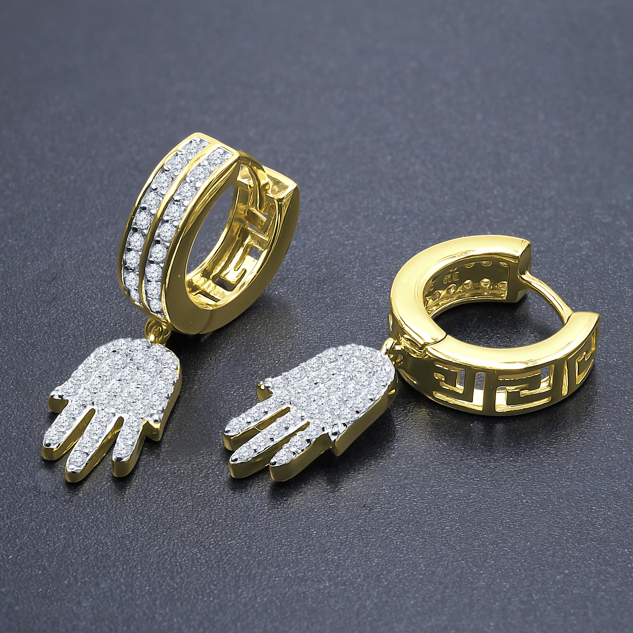 AHIMSA sterling silver earrings showcasing cubic zirconia stones from the front view.
