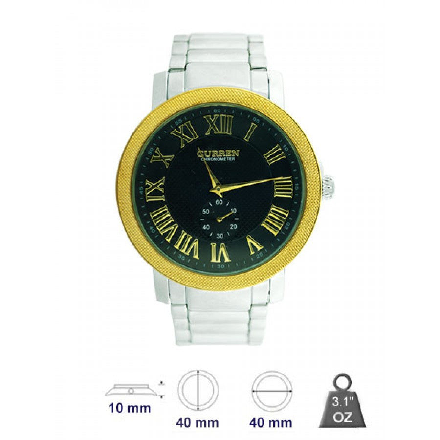 Urban Elegance Classic Metal Watch showcasing its golden bezel and roman numerals