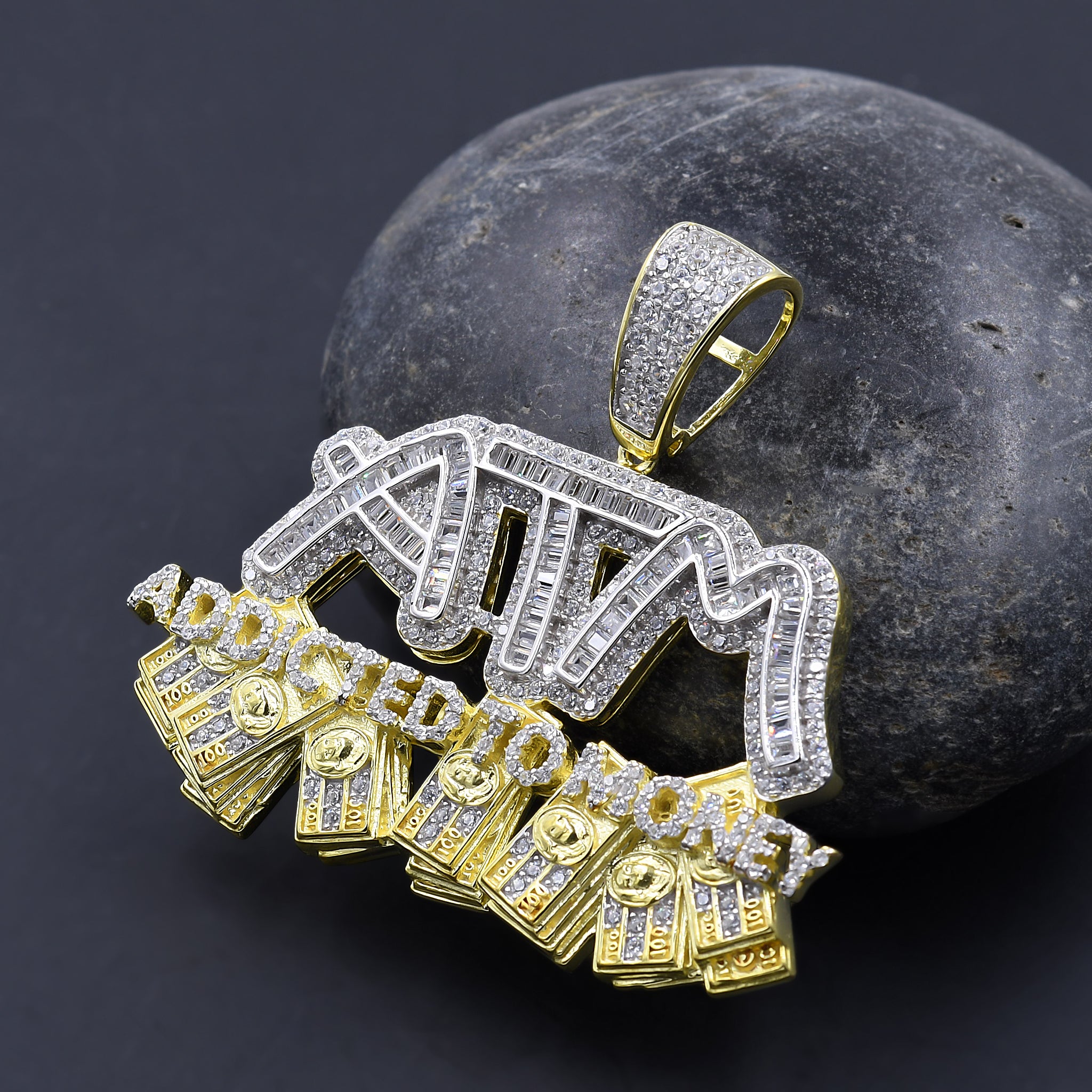 ATM Pendant featuring cubic zirconia, ideal for party wear.