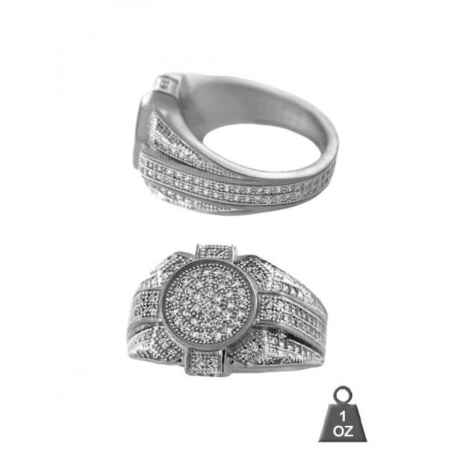 Front view of a stylish sterling silver men’s ring with a polished finish