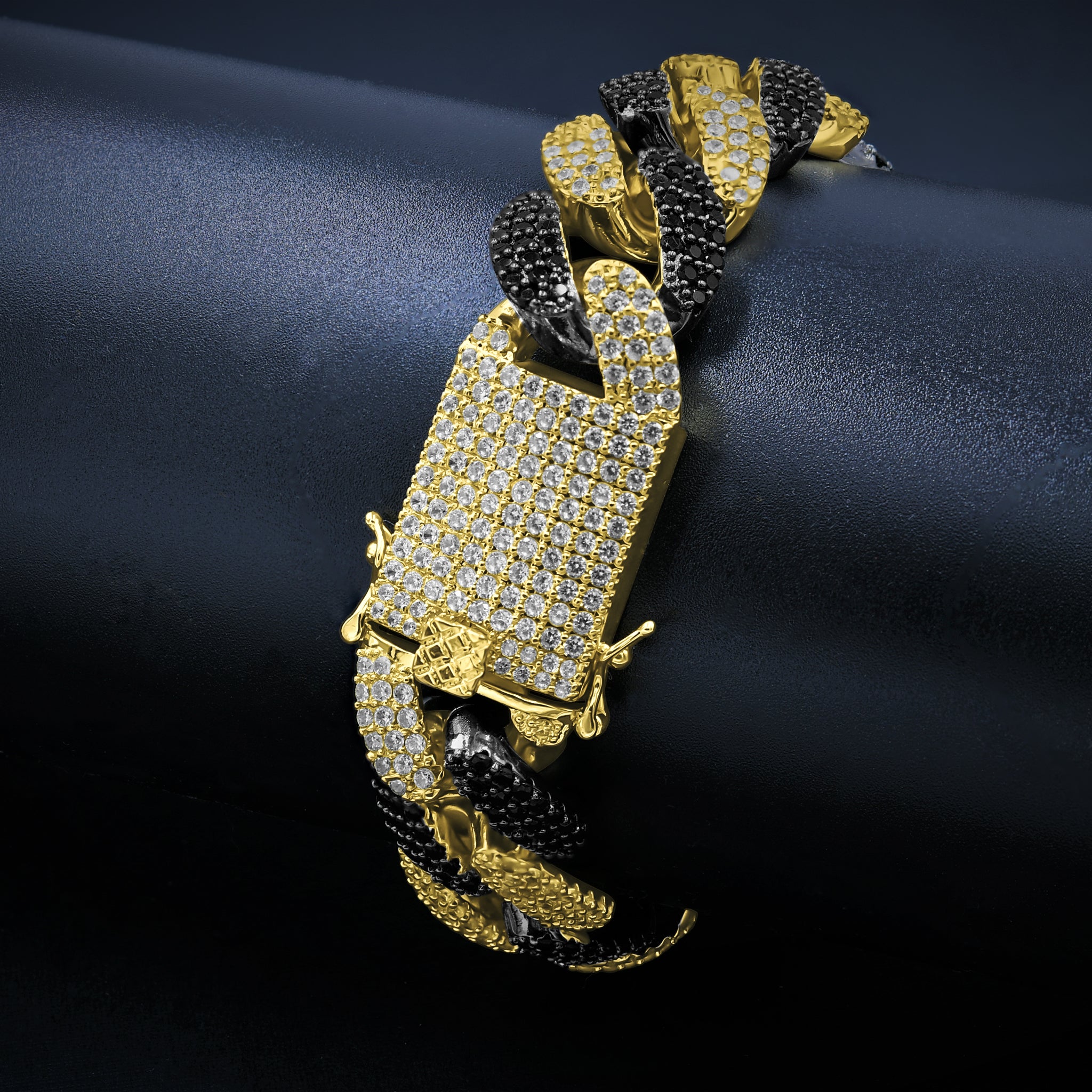 Close-up of the Radiant 18MM iced out Cuban link bracelet showcasing its sparkling CZ stones.