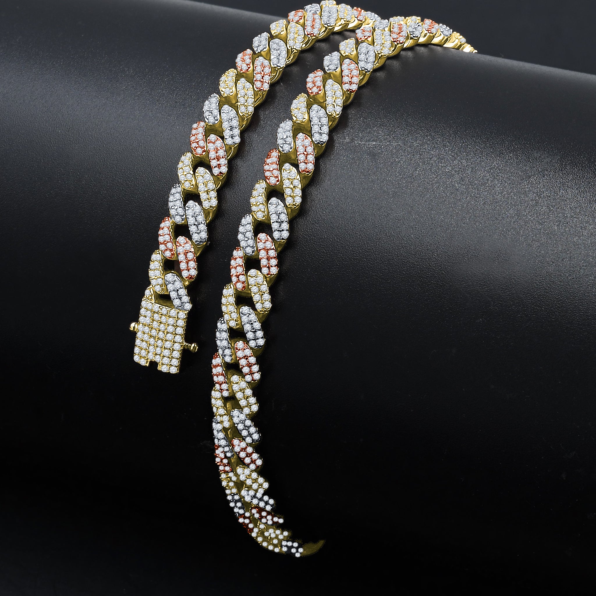 Front view of the Cameo 8mm Cuban Chain with zirconia stones, men's fashion jewelry