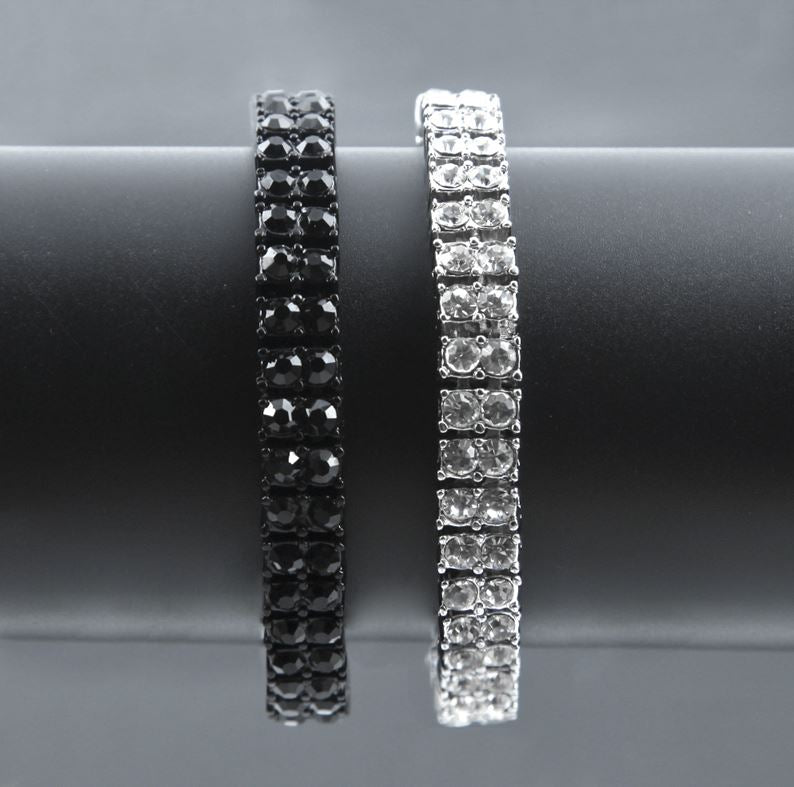 Close-up of the sparkling crystal rhinestone bracelet showing detailed stone setting