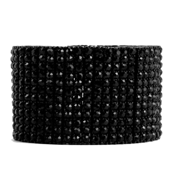 Close-up of the elegant 12-row crystal tennis bracelet highlighting the rhinestones.
