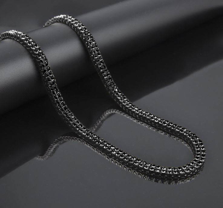 Front view of rhinestone tennis chain highlighting its sparkle and 2-row design