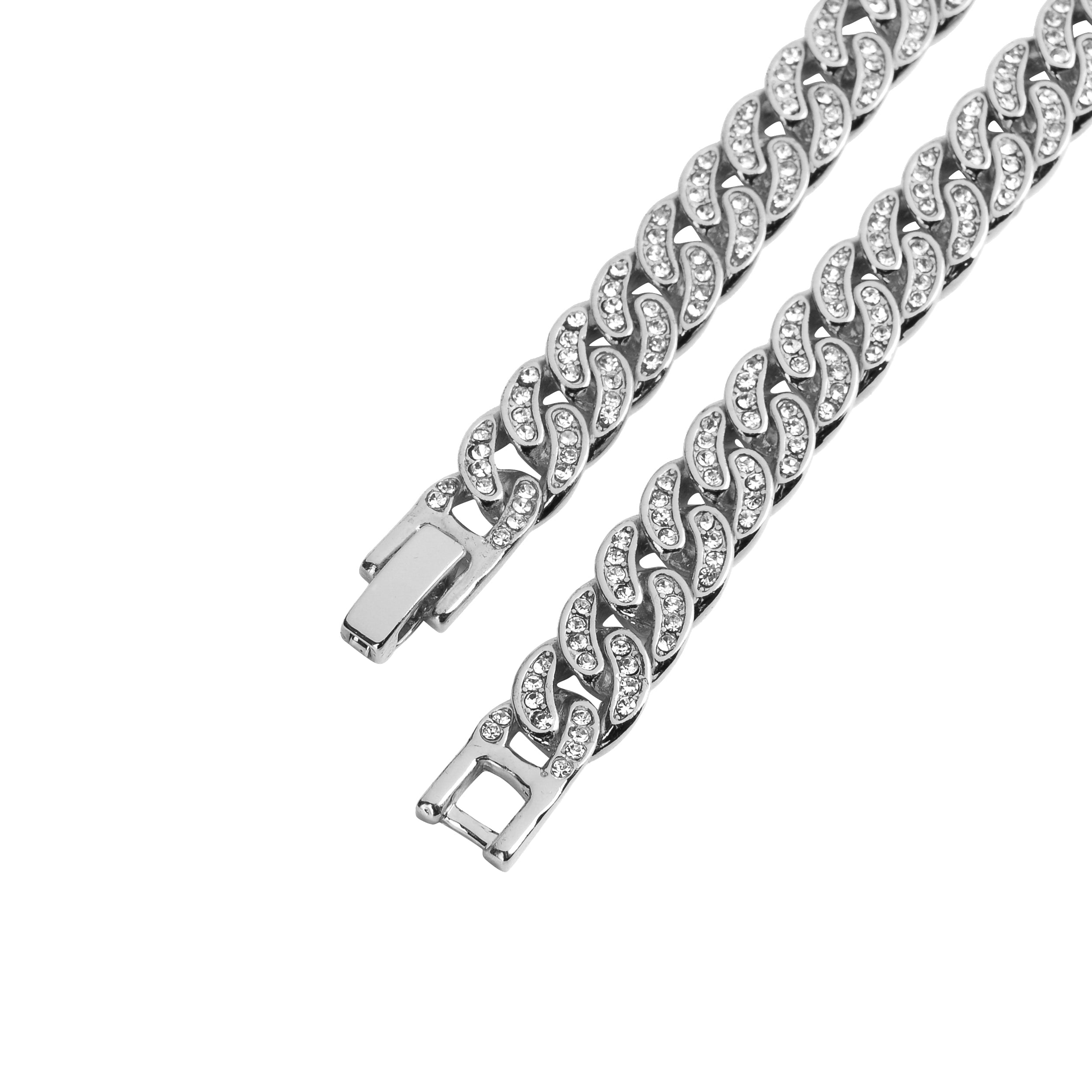 Bling Master 8mm iced out Cuban chain on display, highlighting its rhinestone details.