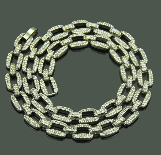 Close-up of silver crystal chain with sparkling stones for elegant style
