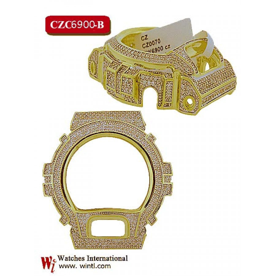 CZ bezel replacement for G-Shock watch viewed from the side with detailed texture.