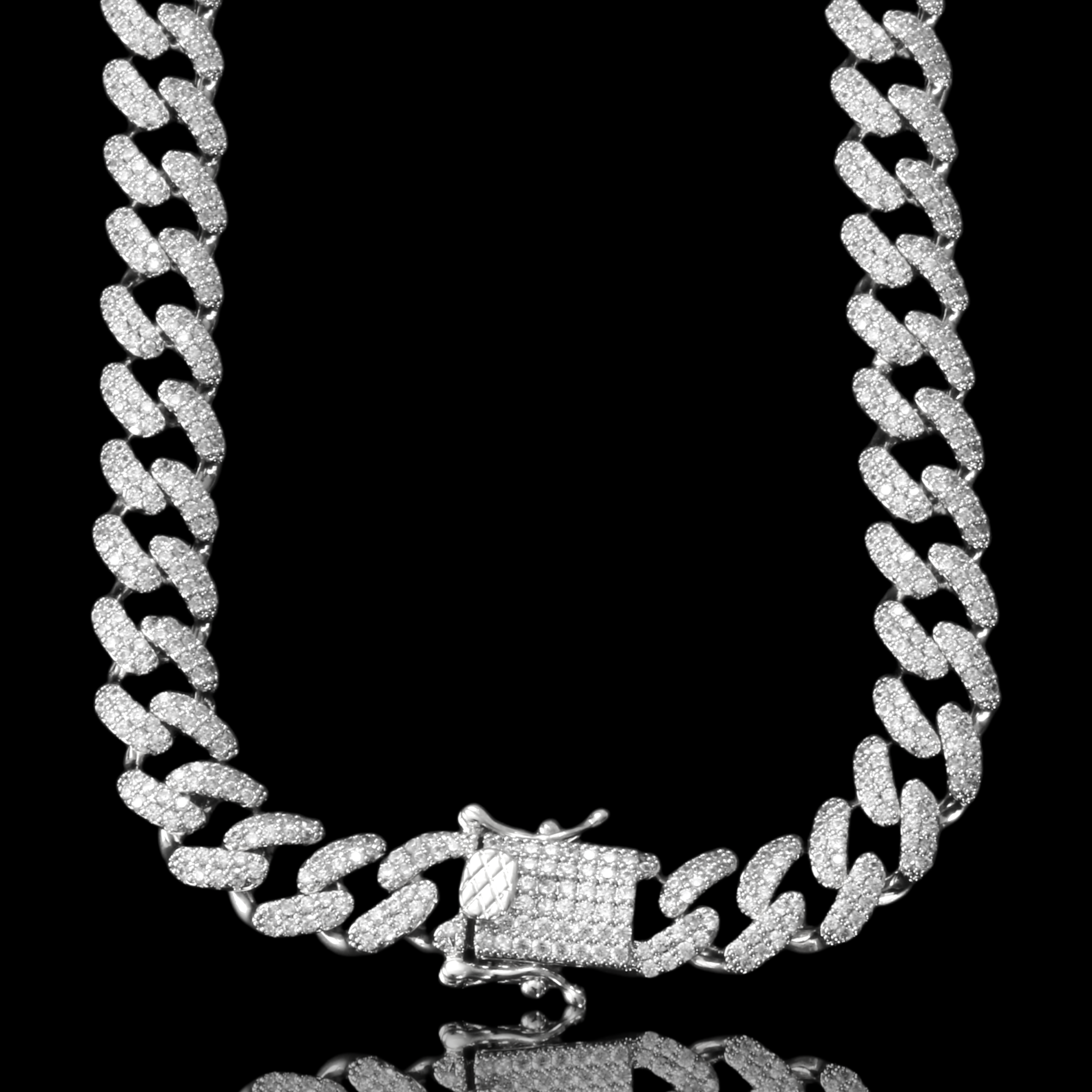 Front view of men's 8mm gold Cuban chain with cubic zirconia stones