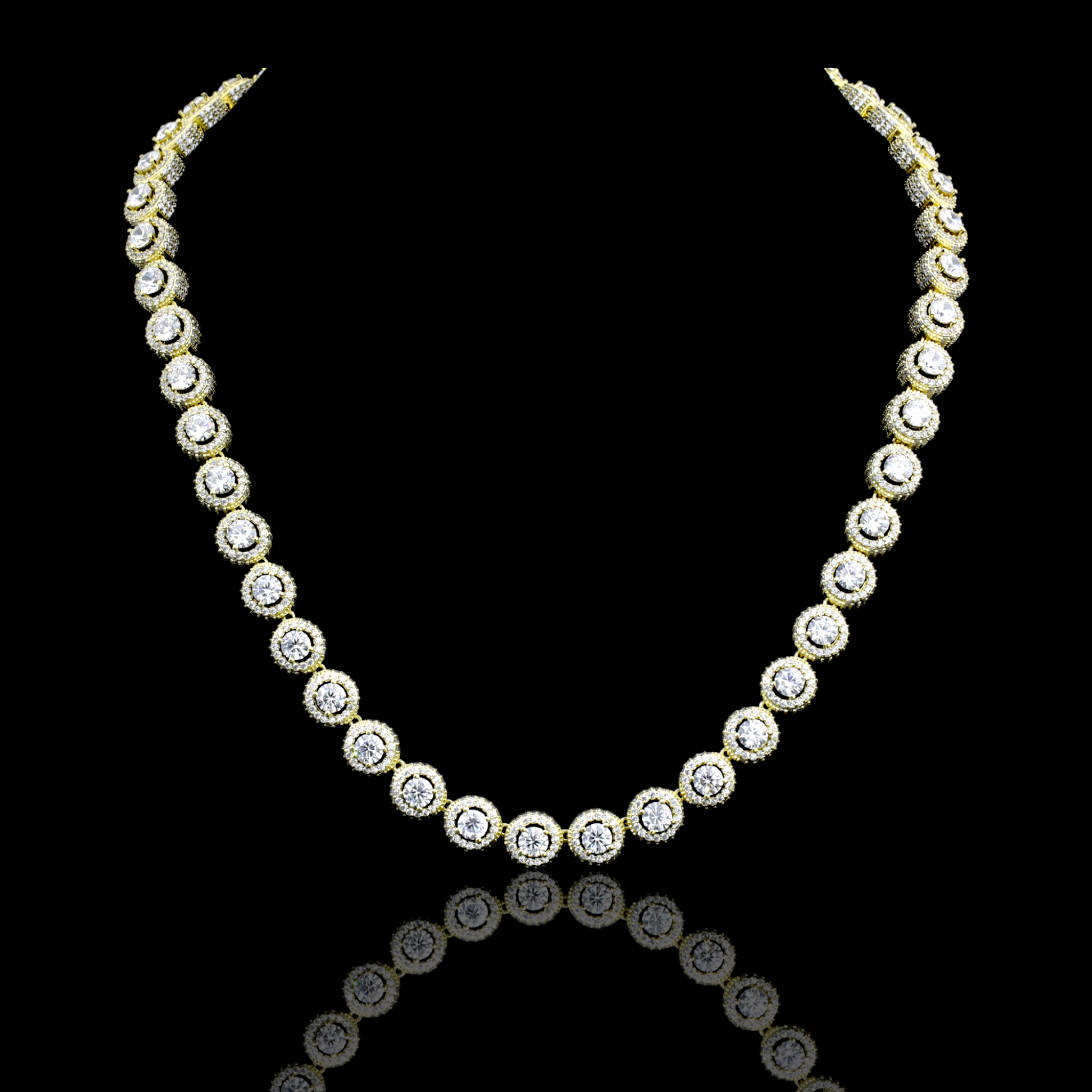 Close-up of fluorescent square tennis chain with cubic zirconia stones