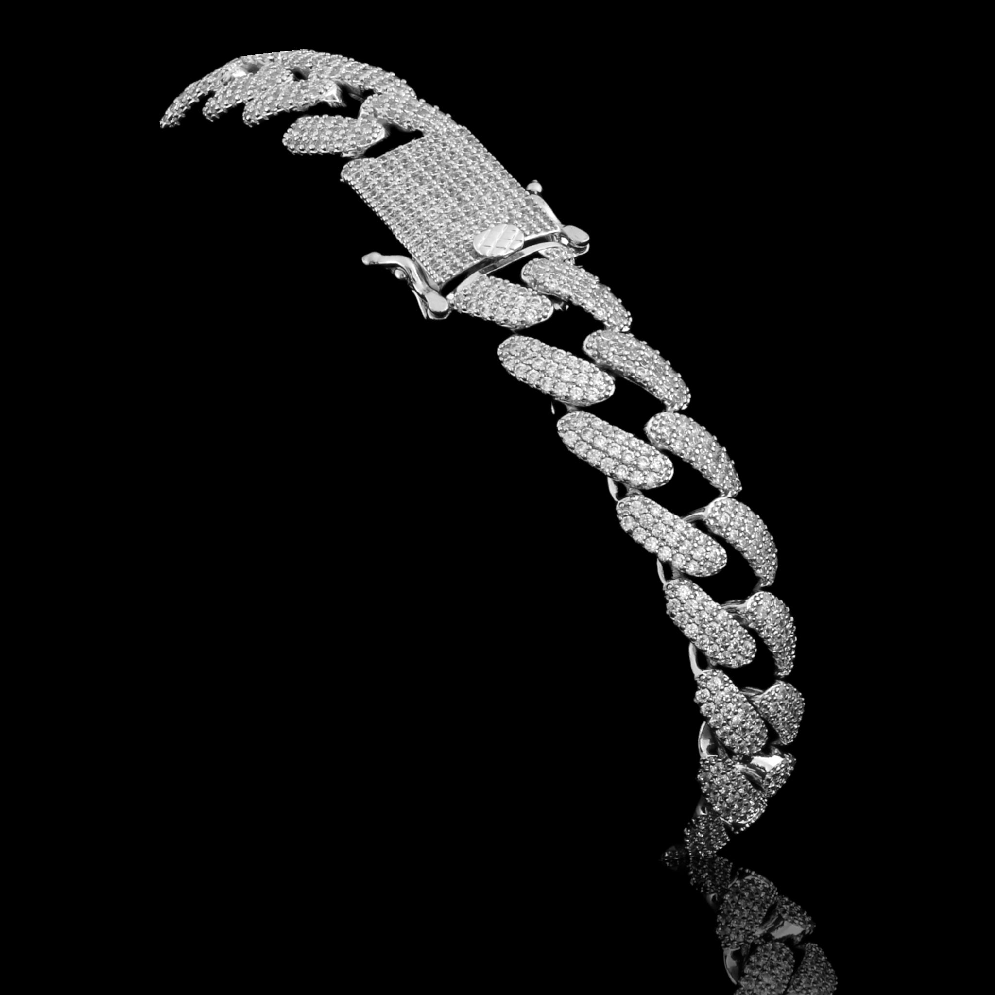 Front view of iced out Cuban bracelet with sparkling cubic zirconia stones