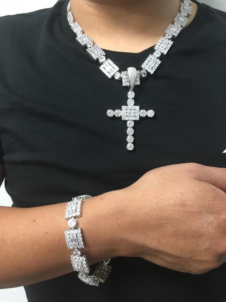 Close-up of cubic zirconia necklace on a model showcasing sparkle