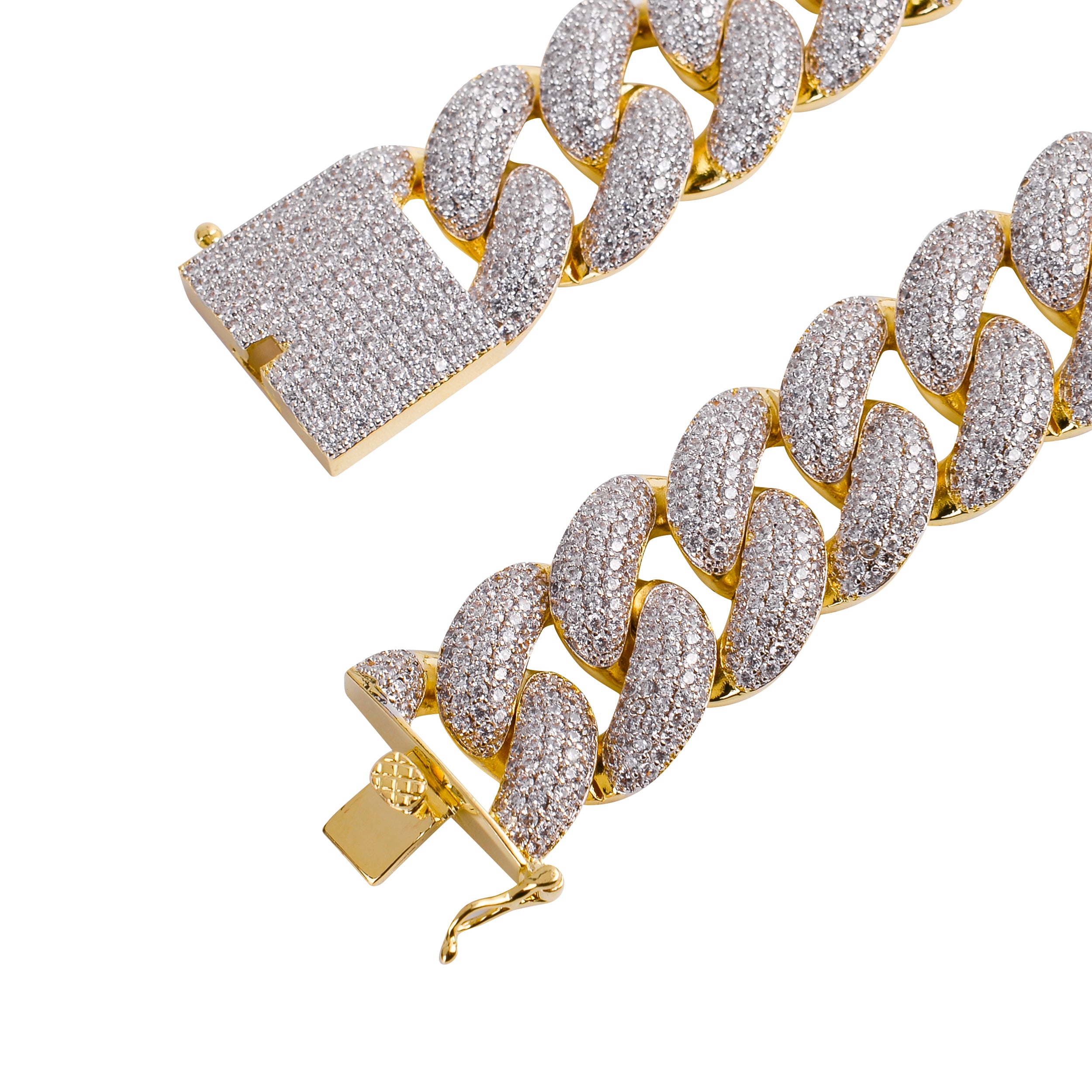 Front view of the iced Cuban chain necklace showing cubic zirconia details